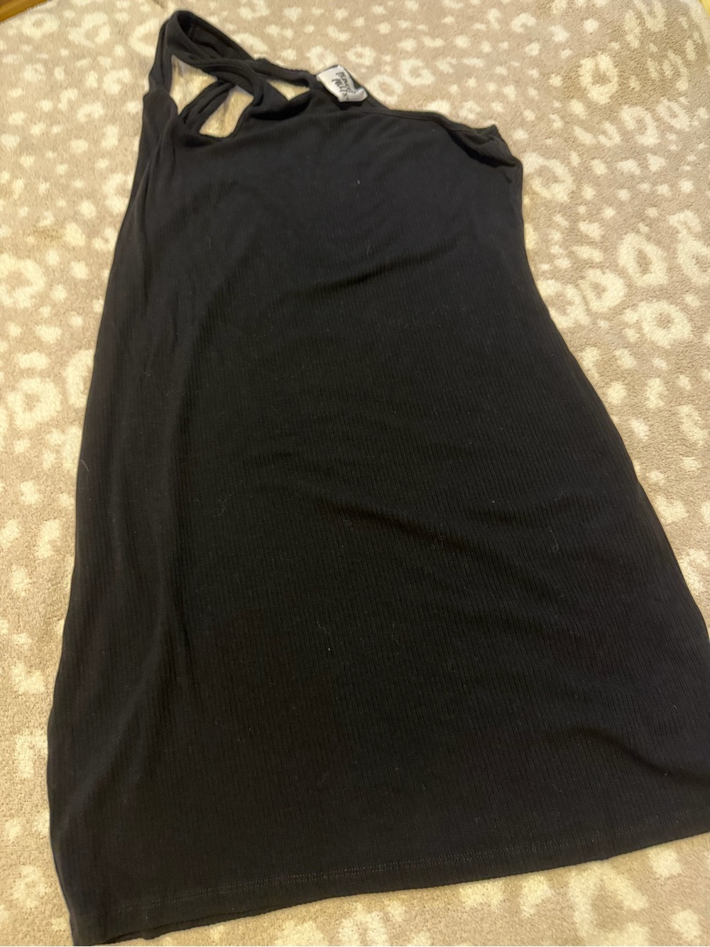 Princess Polly Black Ribbed One-Shoulder Dress